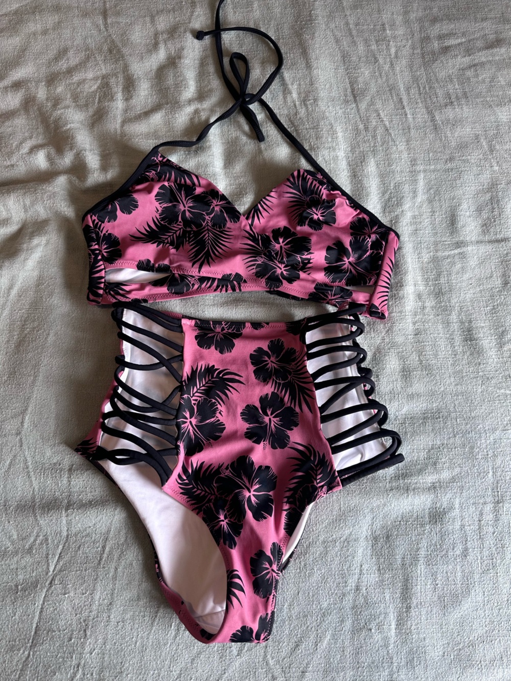 Victoria's Secret Pink and Black Tropical Floral Two-Piece Bikini